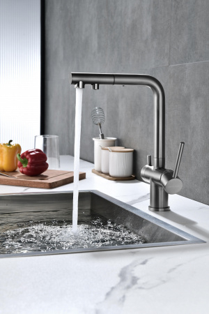 Смеситель для кухни Paulmark SERPENTINE Se213222-GM, вороненая сталь