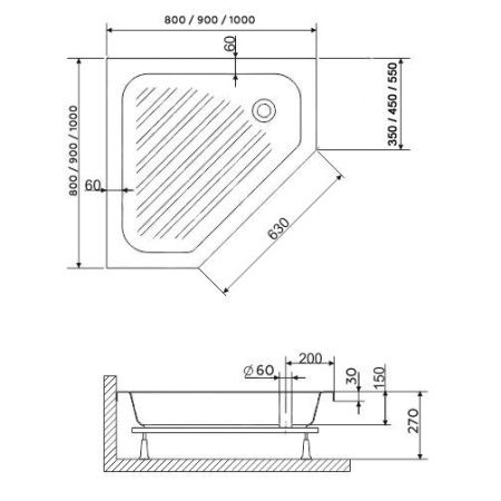 Душевой поддон трапеция RGW BT/CL-S 16180500-51 100х100х27 см