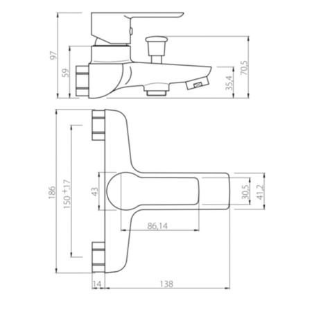 841000000 Origin Elegance Смеситель для ванны и душа AM.PM белый