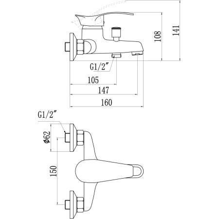 Смеситель для ванны Savol S-T3206, хром