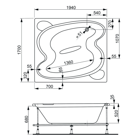 Акриловая ванна VAGNERPLAST HELIOS 194x170
