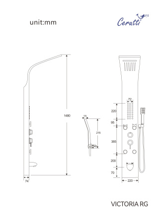 Панель VICTORIA RG душевая из нержавеющей стали с форсунками Ceruttispa CT9977, цвет розовое золото