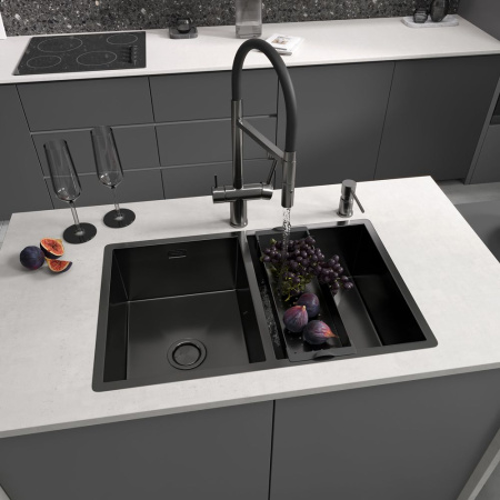 Смеситель Reflexion Lago RX9901BL для кухни с гибким изливом и подключением к фильтру, оружейная сталь