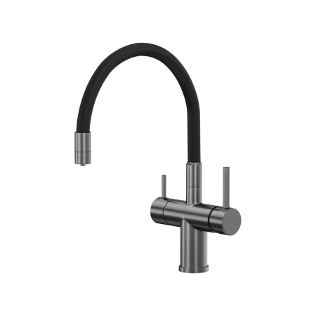 Смеситель Reflexion Lago RX9902BL для кухни с гибким изливом и подключением к фильтру, оружейная сталь