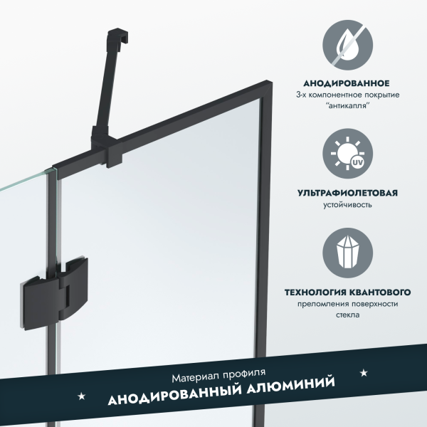 Шторка для ванны складывается одна стенка 45см (черн) Benetto BEN-402_BL_C