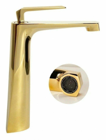 Cмеситель для раковины Высокий Hansberge H2068 Золото глянец