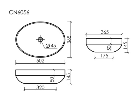 Умывальник чаша накладная овальная Ceramicanova Element 502*363*145мм, белый, CN6056