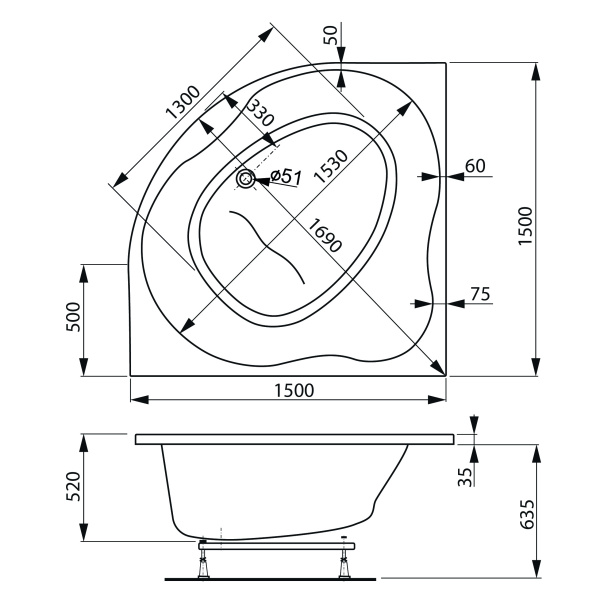 Акриловая ванна VAGNERPLAST PLEJADA 150x150