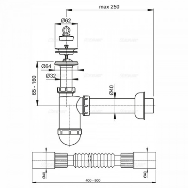 Сифон для умывальника AlcaPlast A41+A710