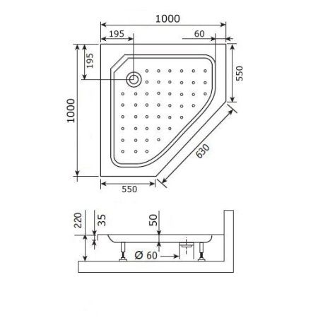 Душевой поддон трапеция RGW STYLE-TR 100х100, 16180500-11