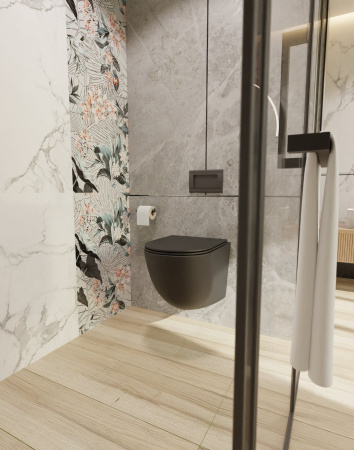 AQM2002MB Унитаз подвесной с сиденьем SoftClose, технология смыва Rimless, скрыт. крепеж. Черный мат