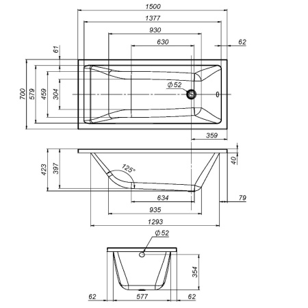 W93A-150-070W-A Gem Ванна акриловая AM.PM 150x70 см