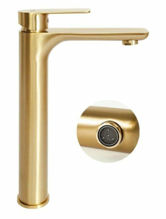 Cмеситель для раковины Высокий Hansberge H2099 Золото матовый