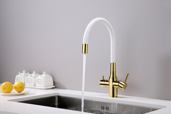 Смеситель для кухни Paulmark SALIX Sa213419-Gw, золото/белый