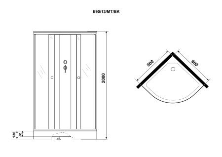 Душевая кабина Niagara Eco E90/13/MT/BK (90х90х200) низкий поддон(13см),стекло матовое,3 места