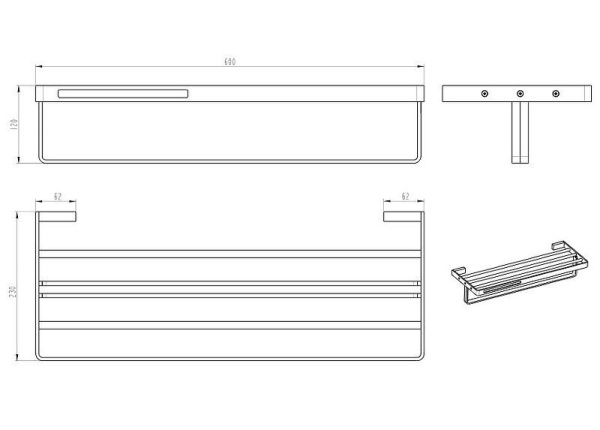 Полка для полотенец Boheme Q 10947-NB Никель брашированный