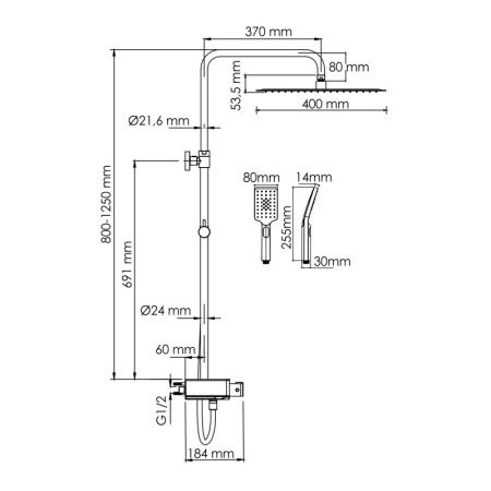 Душевая система WasserKRAFT A113.119.126.CH Thermo с термостатическим смесителем