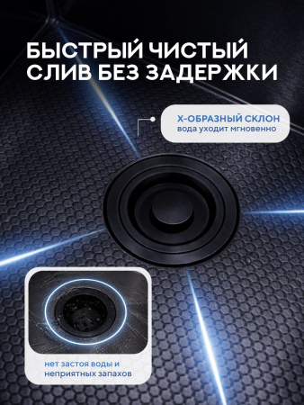 Мойка для кухни из нержавеющей стали Amore di Mare Favo Pelle FP5048B-2, 500х480х220 мм: мойка, корзина, дозатор, сифон. Цвет: черный.