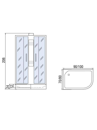 Душевая кабина МОНОМАХ МОНОМАХ Б/К 90/80/24 МЗ L 900х800х2060мм