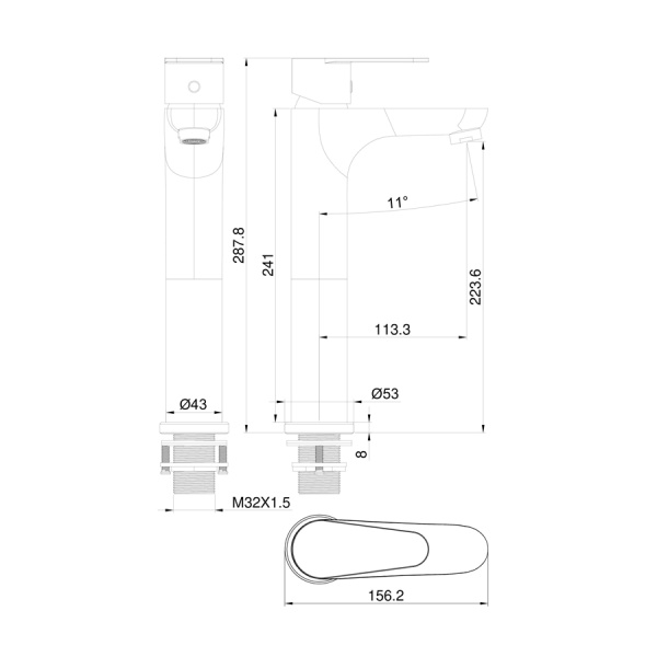 Смеситель для раковины высокий WONZON & WOGHAND, Хром (WW-A40232-CR)