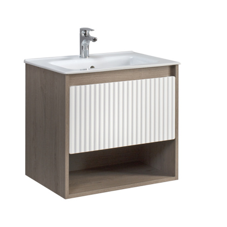 Тумба под умывальник Belux подвесная Долли 60-01 Белый глянцевый / Дуб Денвер