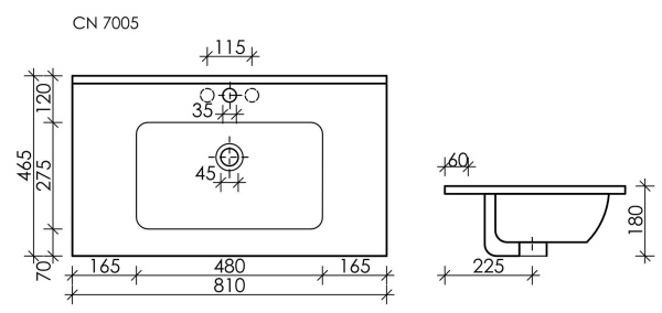 Умывальник накладной прямоугольный Ceramicanova Element 810*465*180мм, черный матовый, CN7005MB