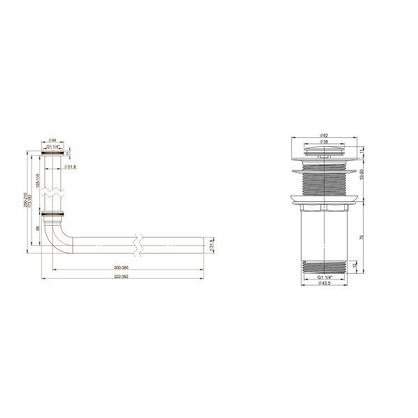 Набор 2 в 1 Wellsee Drainage System 182101002, сифон для раковины, донный клапан, хром