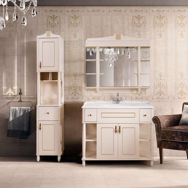Тумба под умывальник Belux напольная Флоренция 105-02 Слоновая кость с золотой патиной