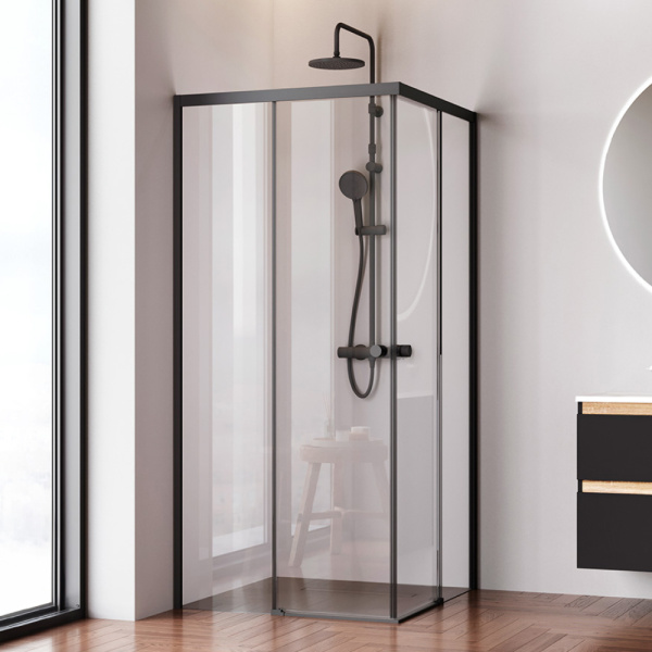 W94G-403-9090-BТ Душевое ограждение AM.PM X-Joy Square Slide 90х90, черный, прозрачное