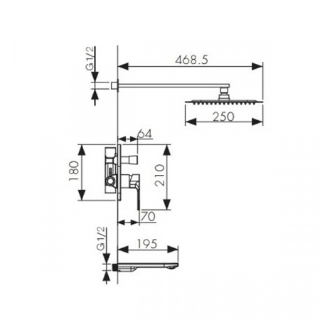 Смеситель скрытого монтажа Kaiser Linear 59077 Сhrome с верхним душем