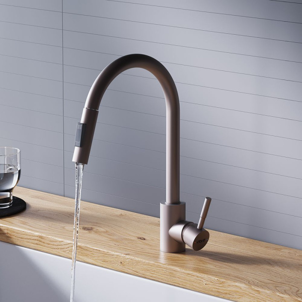 D3007511 Logic Кухонный смеситель Dorff  с вытягивающимся изливом, сатин