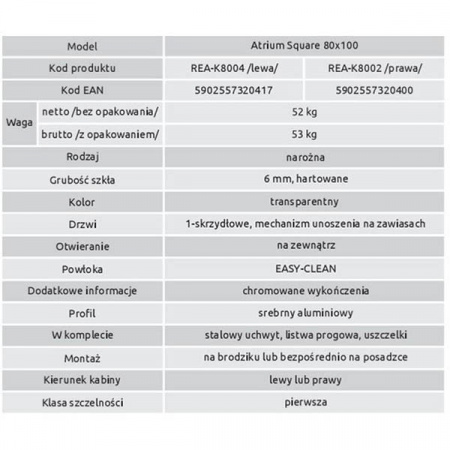 Душевой уголок Rea Atrium Square 80x100 K8004 левый