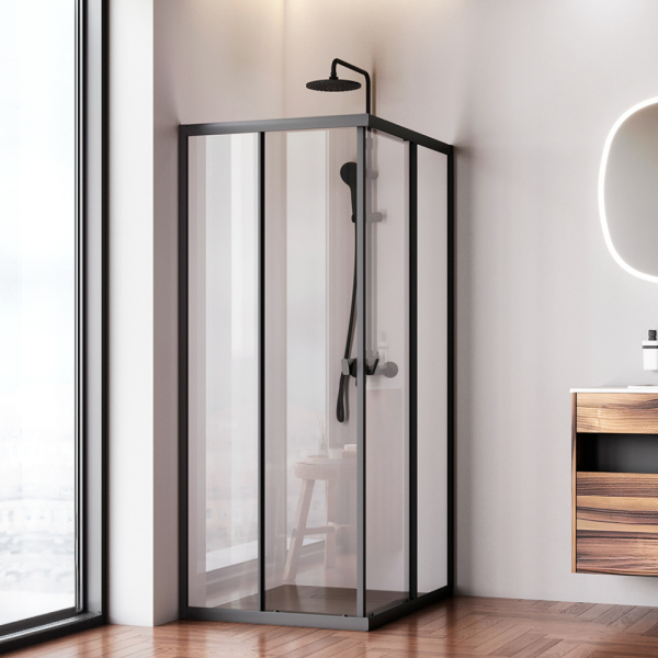 W87G-403-10080-BT Sunny Душевое ограждение AM.PM прямоугольное, раздвижн двери 100x80 черный,стекло прозрачн