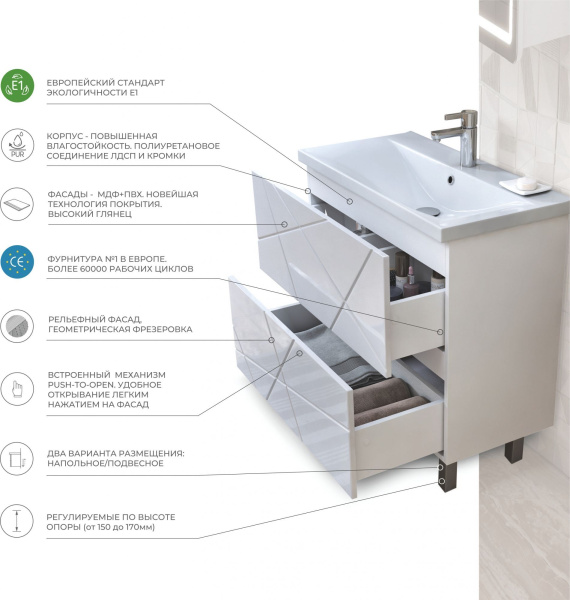 Тумба под раковину напольная VIGO Geometry tn.bsf.GEO.FOS.70.2Y, 70 см