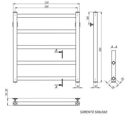 Полотенцесушитель водяной Stinox Sorento 500x600, нижнее подключение, хром, 1/2" ВР (внутренняя резьба), 5 перекладин