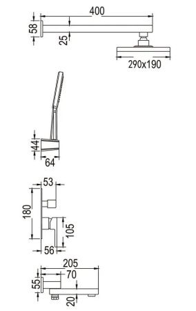 Душевая система Rose R2835H встраиваемая, черный матовый