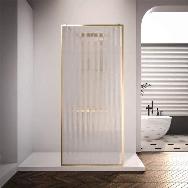 Душевая перегородка Veconi Korato KR-90GF, 1100x2000, брашированное золото, рифленое осветлённое