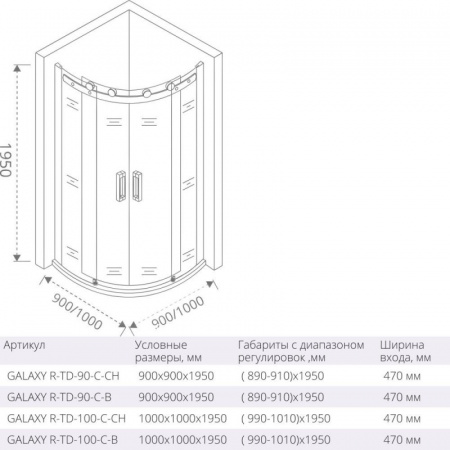 Душевой уголок Good Door Galaxy R-TD-100-C-CH прозрачное стекло