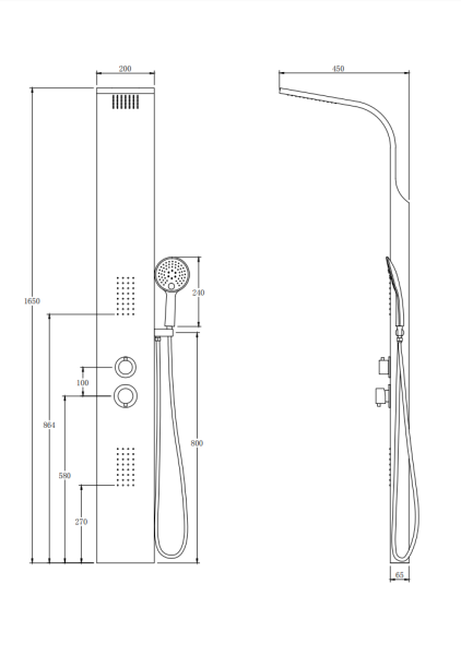 Душевая панель Taliente TA-G-S02C прямоугольная настенная