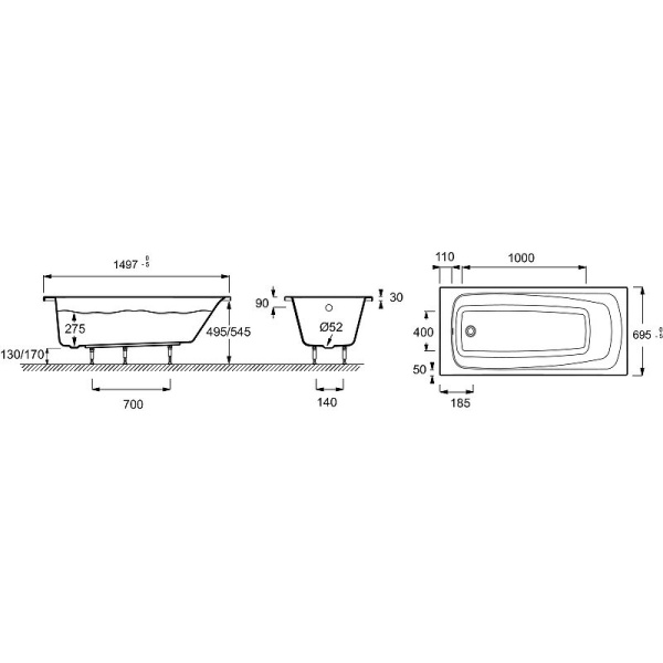 Акриловая ванна Jacob Delafon Patio 150x70 E6810RU-01 без гидромассажа