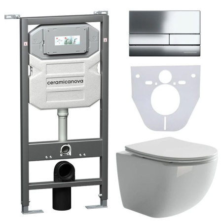 Сет 4 в 1: Инсталляция с кнопкой+унитаз+шумоизоляция Ceramicanova, CN3009_1002CH_1000