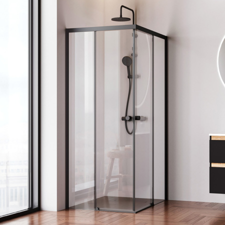 W94G-403-10080-BТ Душевое ограждение AM.PM X-Joy Square Slide 100х80, черный, прозрачное