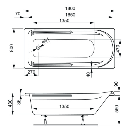 Акриловая ванна VAGNERPLAST HERA 180x80