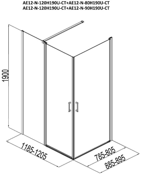 Душевой уголок Aquanet Cinetic 120х90,прозрачное стекло (AE12-N-120H190U-CT + AE12-N-90H190U-CT)