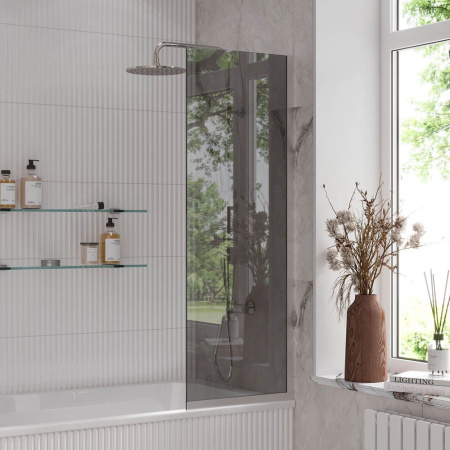 Стеклянная перегородка, шторка на борт ванны Reflexion RX14050TСR-10 140х50см фиксированная, тонированное закаленное стекло 8мм, хромированный профиль