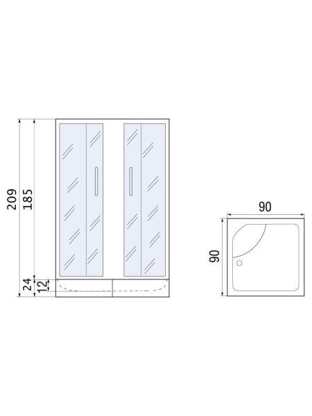 Душевой уголок River MORAVA XL 90/40 MT с поддоном