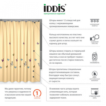 Шторка для ванной IDDIS Basic SCID033P 200х200