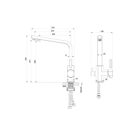 Смеситель для кухни с подключением фильтра WONZON & WOGHAND, Черный матовый (WW-88458003-MB)