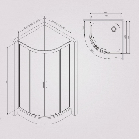 W90G-401-100BT Душевое ограждение AM.PM Gem 1/4 Rond 100x100 стекло прозрачное, профиль черный матовый
