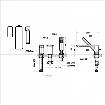 Смеситель на борт ванны Bravat Phillis F556101C-2-ENG